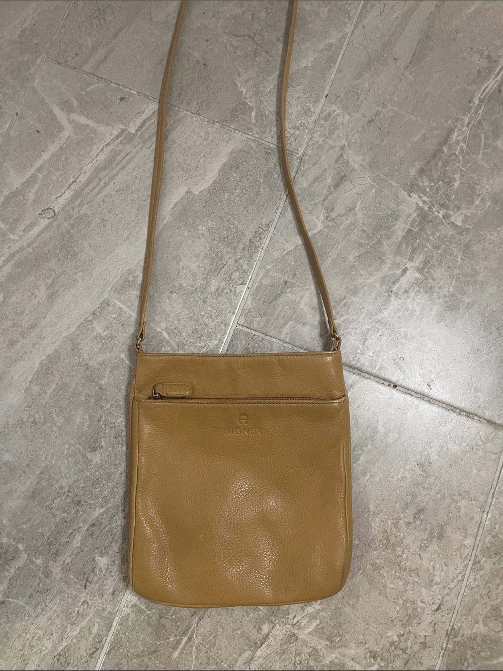 Etienne Aigner Tan Pebbled Leather Crossbody Bag